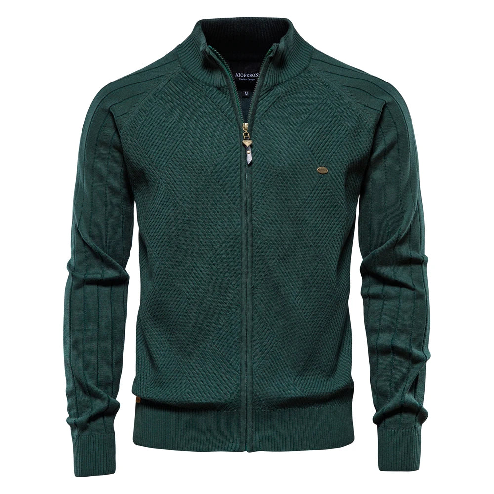 Argyle Zippered Cotton Cardigan