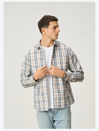 Oversized Plaid Shirts Cotton Linen