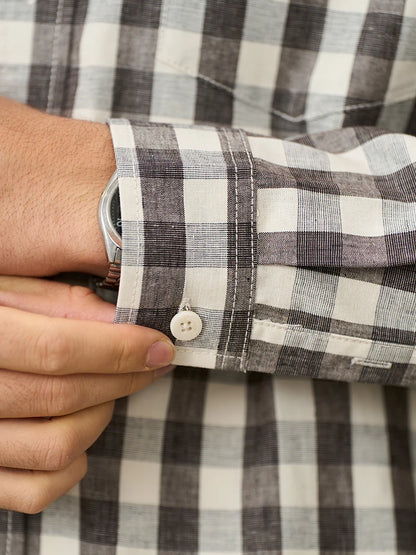 Men’s Plaid Flannel Shirt - Beige