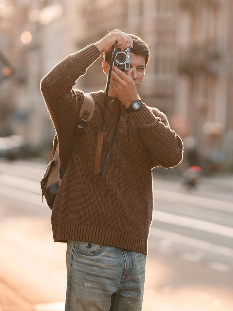 Classic Henley Knit Sweater