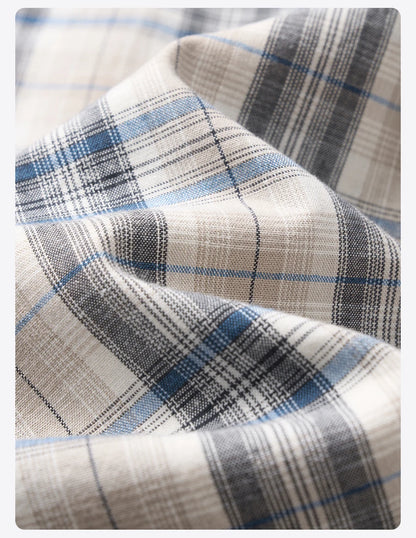 Oversized Plaid Shirts Cotton Linen